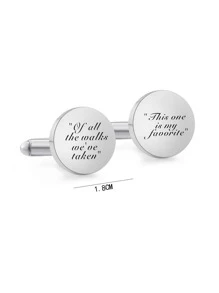 Fashionable And Popular 1pair Fashionable Stainless Steel Slogan Detail Round Cufflinks For Men For Gift For Jewelry Gift And For A Stylish Look - Silver - View 4