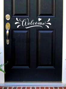 1pc Letter Shaped Door Sticker, PVC White Door Decorative Sticker For Home - White - View 6