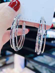 1 Pair (2pcs) Exaggerated Layered Hoop Earrings For Women - Silver - View 1