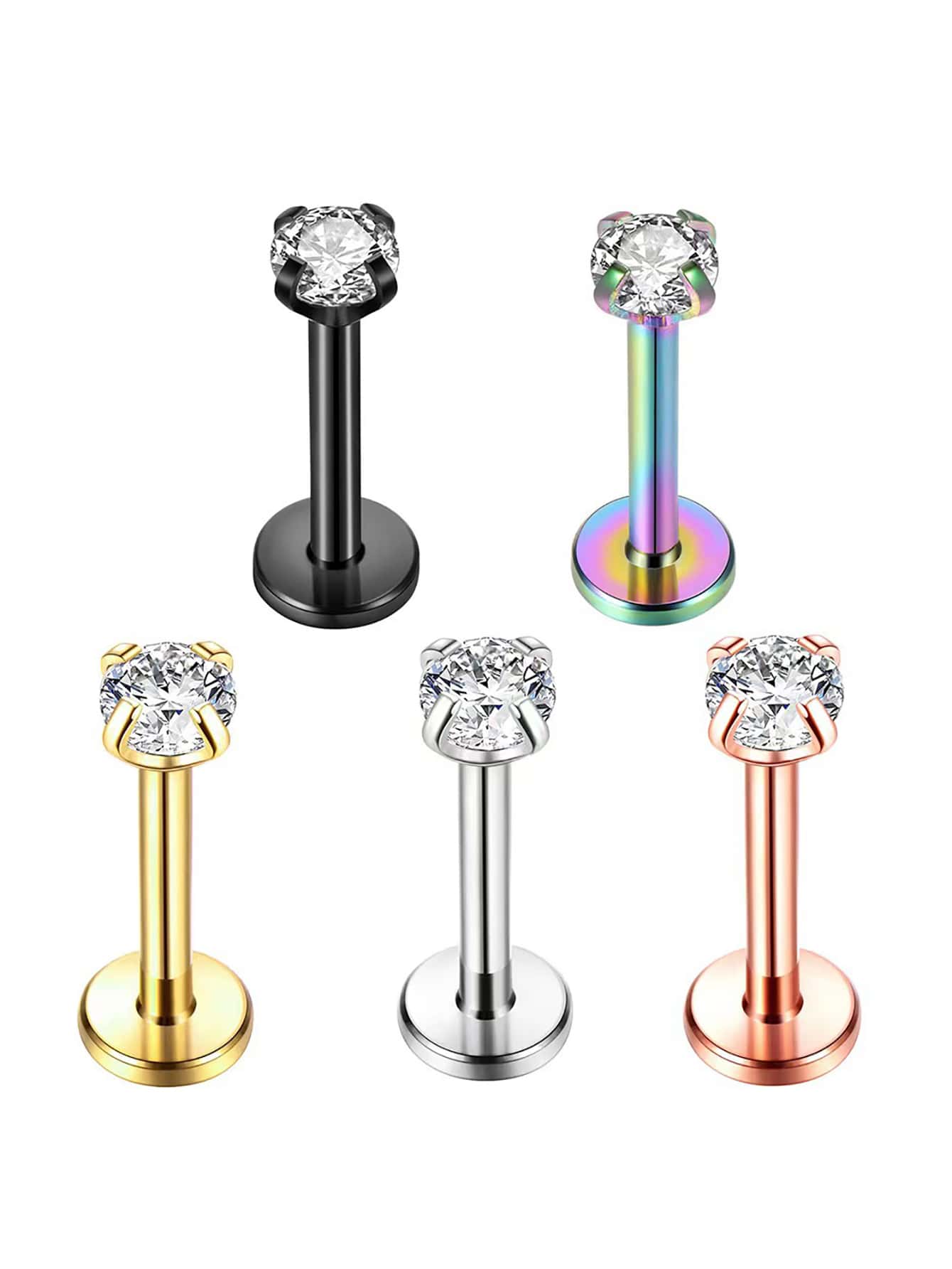 1 pieza Tachuela de labio simple de acero inoxidable con diseño de diamante de imitación Joya de cuerpo regalo para mujeres & Chicas - Dorado - Ver 1