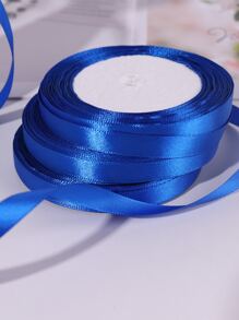 1roll Gift Wrapping Ribbon, Blue Polyester Satin Strip For Party - Blue - View 1