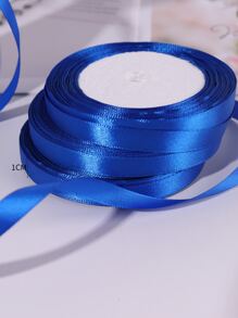 1roll Gift Wrapping Ribbon, Blue Polyester Satin Strip For Party - Blue - View 2
