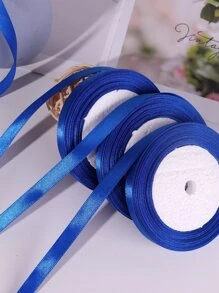 1roll Gift Wrapping Ribbon, Blue Polyester Satin Strip For Party - Blue - View 4
