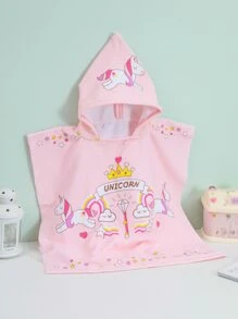 YAXING 1 chiếc khăn tắm trẻ em họa tiết kỳ lân & chữ cái - Hồng - Xem 1