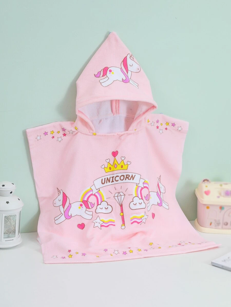 YAXING 1 chiếc khăn tắm trẻ em họa tiết kỳ lân & chữ cái - Hồng - Xem 1
