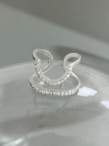 Cubic Zirconia Decor Cuff Ring - Silver - View 5