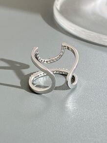 Cubic Zirconia Decor Cuff Ring - Silver - View 6