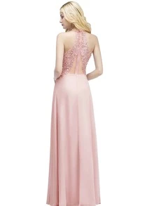 BABYONLINE D.R.E.S.S. Guipure Lace Appliques V Neck Chiffon Formal Dress - Pink - View 2