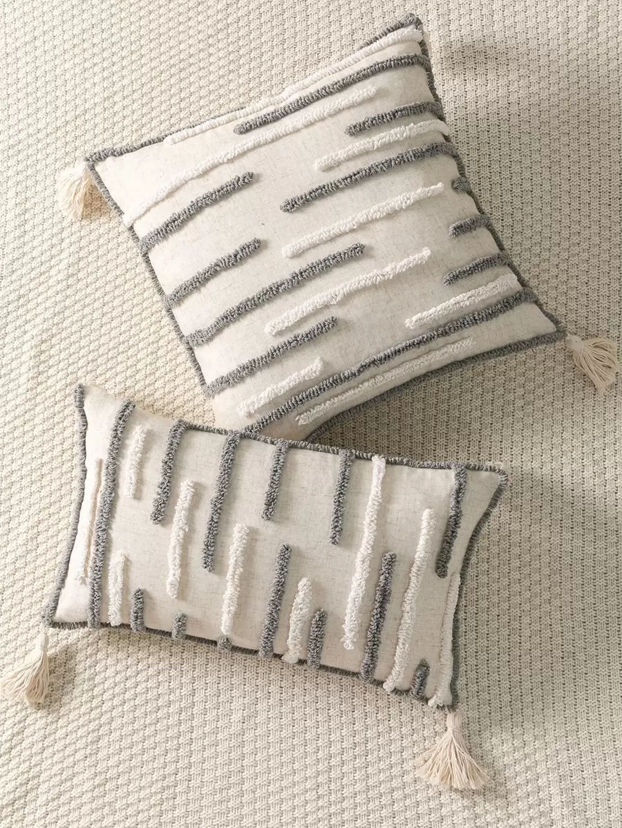 1pc Cover For Throw Pillow (Pillow Insert Not Included), 3D Asymmetrical Stripe Plush Embroidery Design - Multicolor - View 1