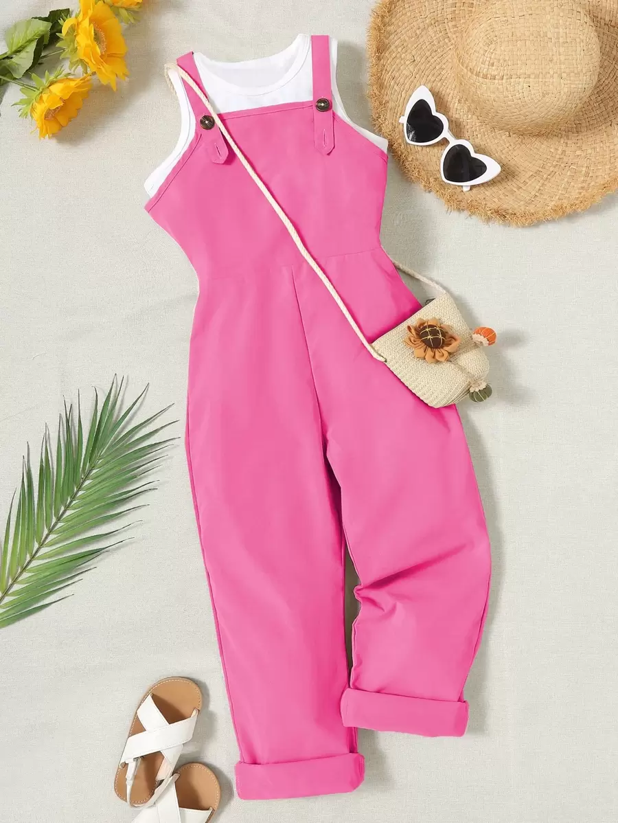 Cô gái Tween Chất rắn Áo ba lỗ & Tổng thể Jumpsuit Không có túi - Nhiều màu - Xem 1