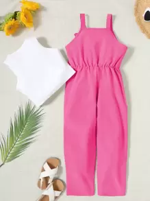 Cô gái Tween Chất rắn Áo ba lỗ & Tổng thể Jumpsuit Không có túi - Nhiều màu - Xem 2