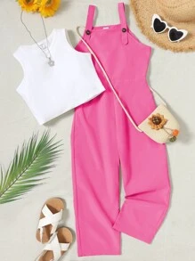 Cô gái Tween Chất rắn Áo ba lỗ & Tổng thể Jumpsuit Không có túi - Nhiều màu - Xem 6