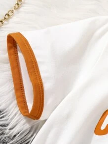 Girls Letter Graphic Contrast Binding Tee & Flare Leg Trousers - Multicolor - View 3