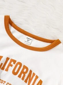 Girls Letter Graphic Contrast Binding Tee & Flare Leg Trousers - Multicolor - View 4