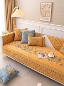 1個波西米亞風格雪花形狀防滑沙發墊,四季通用沙發套,防貓抓沙發保護套,適用於客廳l形沙發和1/2/3/4座椅沙發（分開售賣） - 橘色 - 查看 1