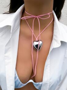 愛心掛飾項鍊 - 粉色 - 查看 1