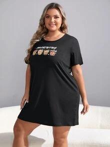 大碼卡通和字母圖案睡裙