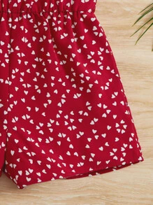 SHEIN Red Heart Pattern Ruffle Trim Girl Romper, Valentine's Day - Red and White - View 3