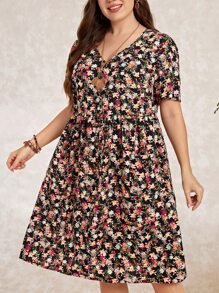 EMERY ROSE Plus Allover Floral Print Dual Pocket Smock Dress - Multicolor - View 3