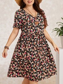 EMERY ROSE Plus Allover Floral Print Dual Pocket Smock Dress - Multicolor - View 4