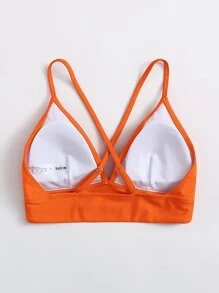 Swim Basics Summer Beach Solid Criss Cross Back Bikini Top - Orange - View 2