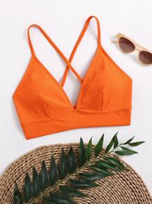 Swim Basics Summer Beach Solid Criss Cross Back Bikini Top - Orange - View 4