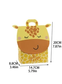 Hộp quà tặng giấy 3 cái, Hộp đóng gói quà tặng hoa văn hoạt hình Tiger & Hươu cao cổ cho bữa tiệc - Nhiều màu - Xem 4