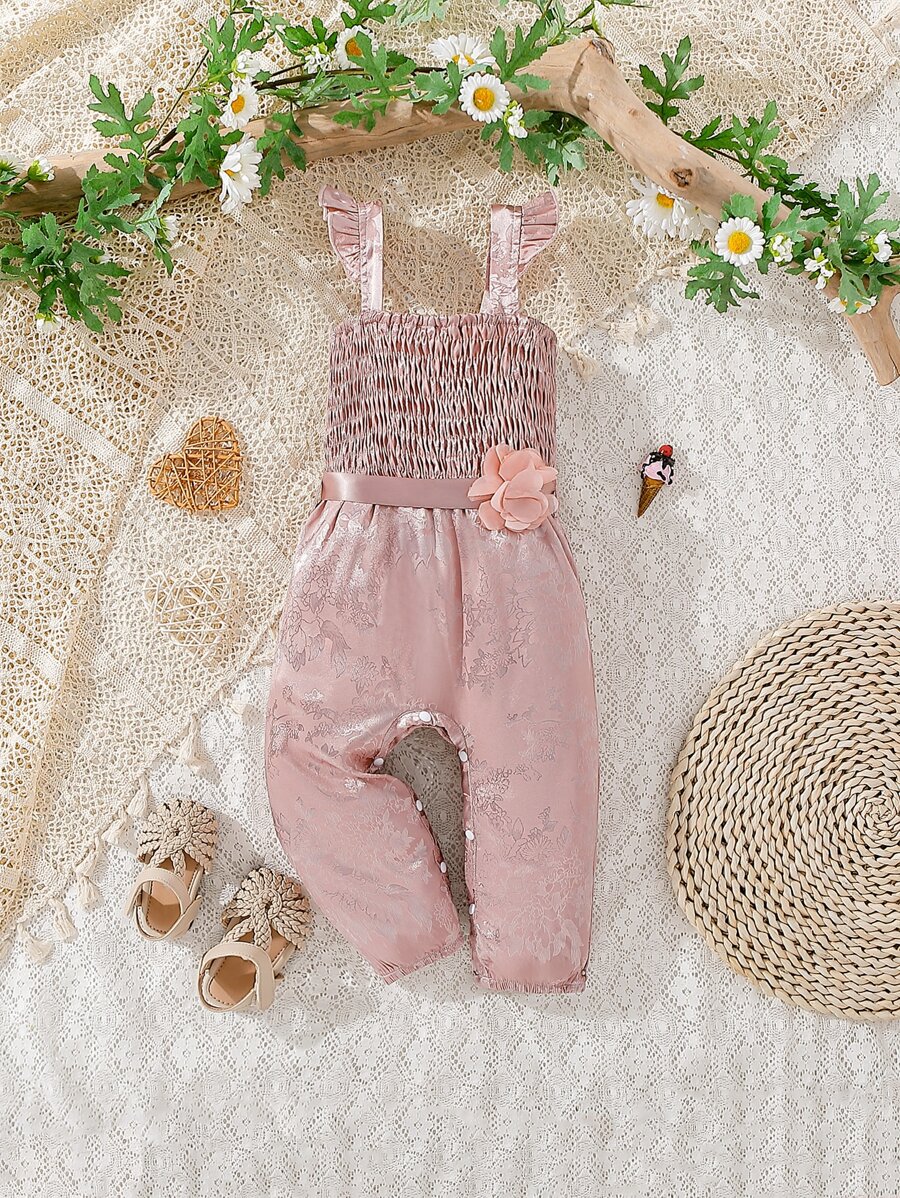 Bebé Mono jacquard ribete con fruncido con fruncido - Rosa - Ver 1