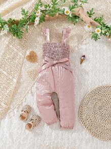 Bebé Mono jacquard ribete con fruncido con fruncido - Rosa - Ver 2