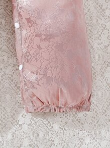 Bebé Mono jacquard ribete con fruncido con fruncido - Rosa - Ver 3