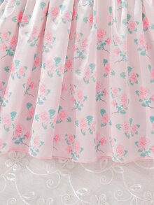 Bebé Vestido con estampado floral ribete con fruncido de manga con volante - Rosa - Ver 4