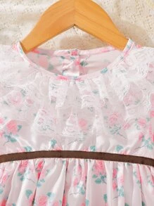 Bebé Vestido con estampado floral ribete con fruncido de manga con volante - Rosa - Ver 5