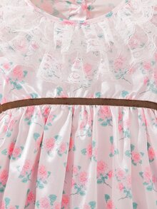 Bebé Vestido con estampado floral ribete con fruncido de manga con volante - Rosa - Ver 6