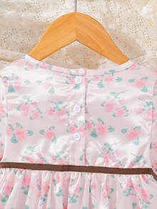 Bebé Vestido con estampado floral ribete con fruncido de manga con volante - Rosa - Ver 7