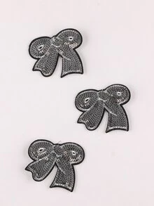 3pcs Bow Embroidered Iron-on Patch, Polyester Clothing Accessory, Garment Decoration For DIY - Silver - View 1