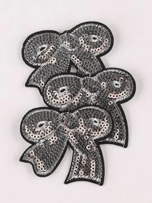 3pcs Bow Embroidered Iron-on Patch, Polyester Clothing Accessory, Garment Decoration For DIY - Silver - View 4