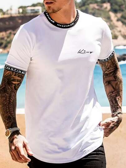 Guys Letter Graphic Contrast Trim Tee