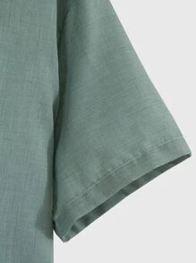 Manfinity Homme Men's Casual Solid Color Short Sleeve Half Button Shirt, Summer - Green - View 4