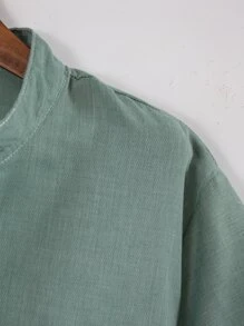 Manfinity Homme Men's Casual Solid Color Short Sleeve Half Button Shirt, Summer - Green - View 5