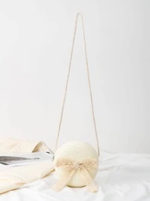 Mini Straw Bag Skinny Scarf Decor For Beach,Perfect For Summer Beach Travel Vacation - White - View 1