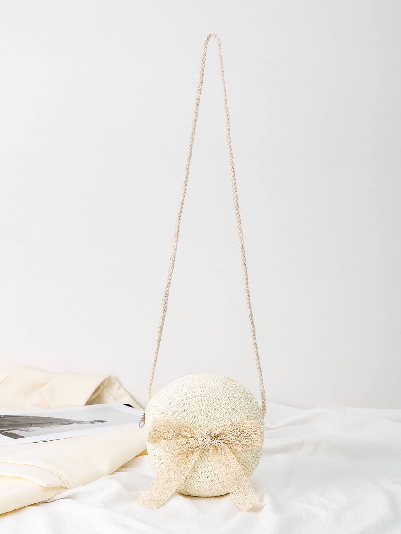 Mini Straw Bag Skinny Scarf Decor For Beach,Perfect For Summer Beach Travel Vacation - White - View 1