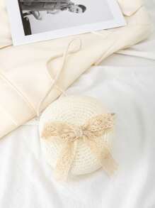Mini Straw Bag Skinny Scarf Decor For Beach,Perfect For Summer Beach Travel Vacation - White - View 3
