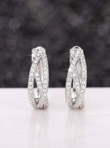 Cubic Zirconia Decor Hoop Earrings - Silver - View 2