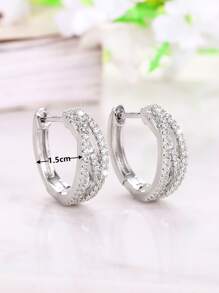 Cubic Zirconia Decor Hoop Earrings - Silver - View 5