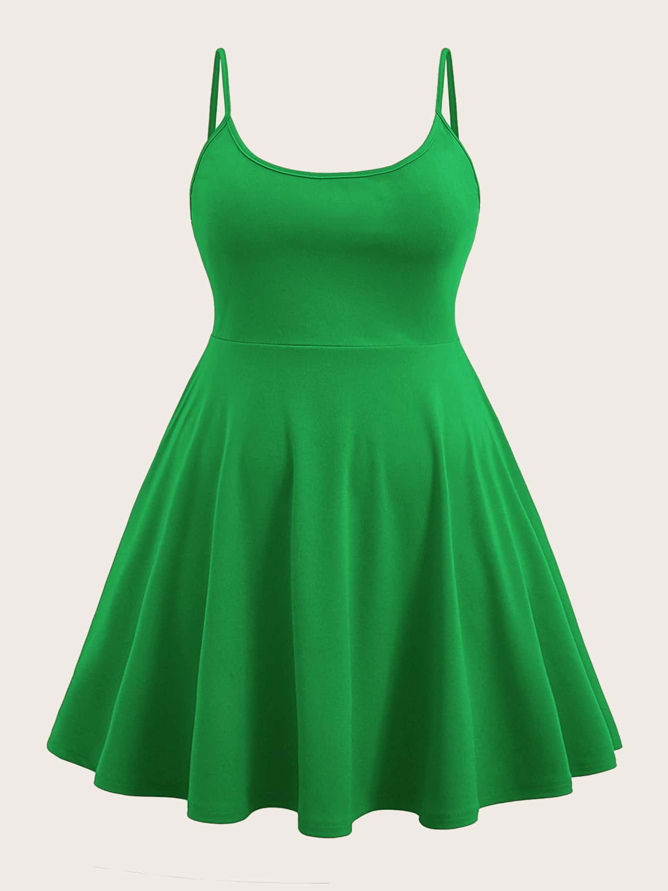 SHEIN EZwear Plus Solid Cami Dress - Green - View 1