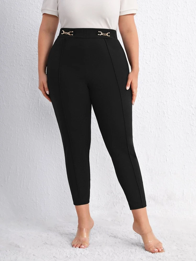 SHEIN Privé Plus Chain Detail Skinny Pants - Black - View 1