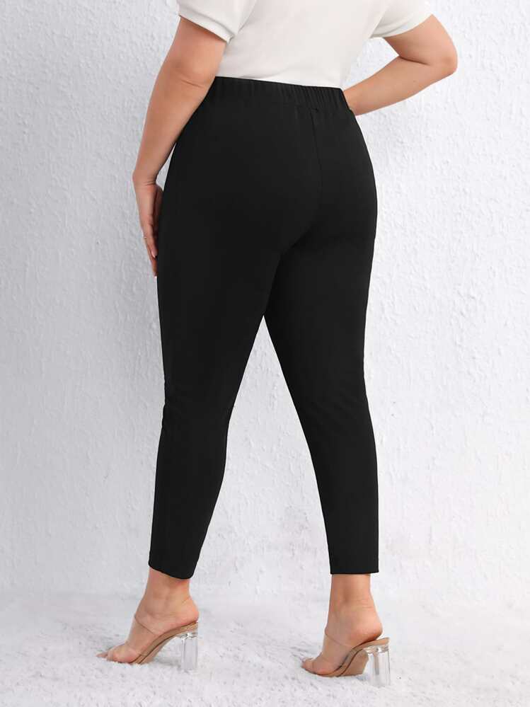 SHEIN Privé Plus Chain Detail Skinny Pants - Black - View 2