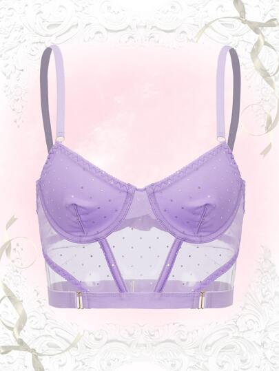 Kawaii Star Print Contrast Mesh Push Up Bra