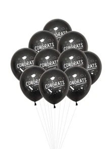 10 piezas con estampado de letra 12 pulgadas látex globo para graduación fiesta - Negro - Ver 1