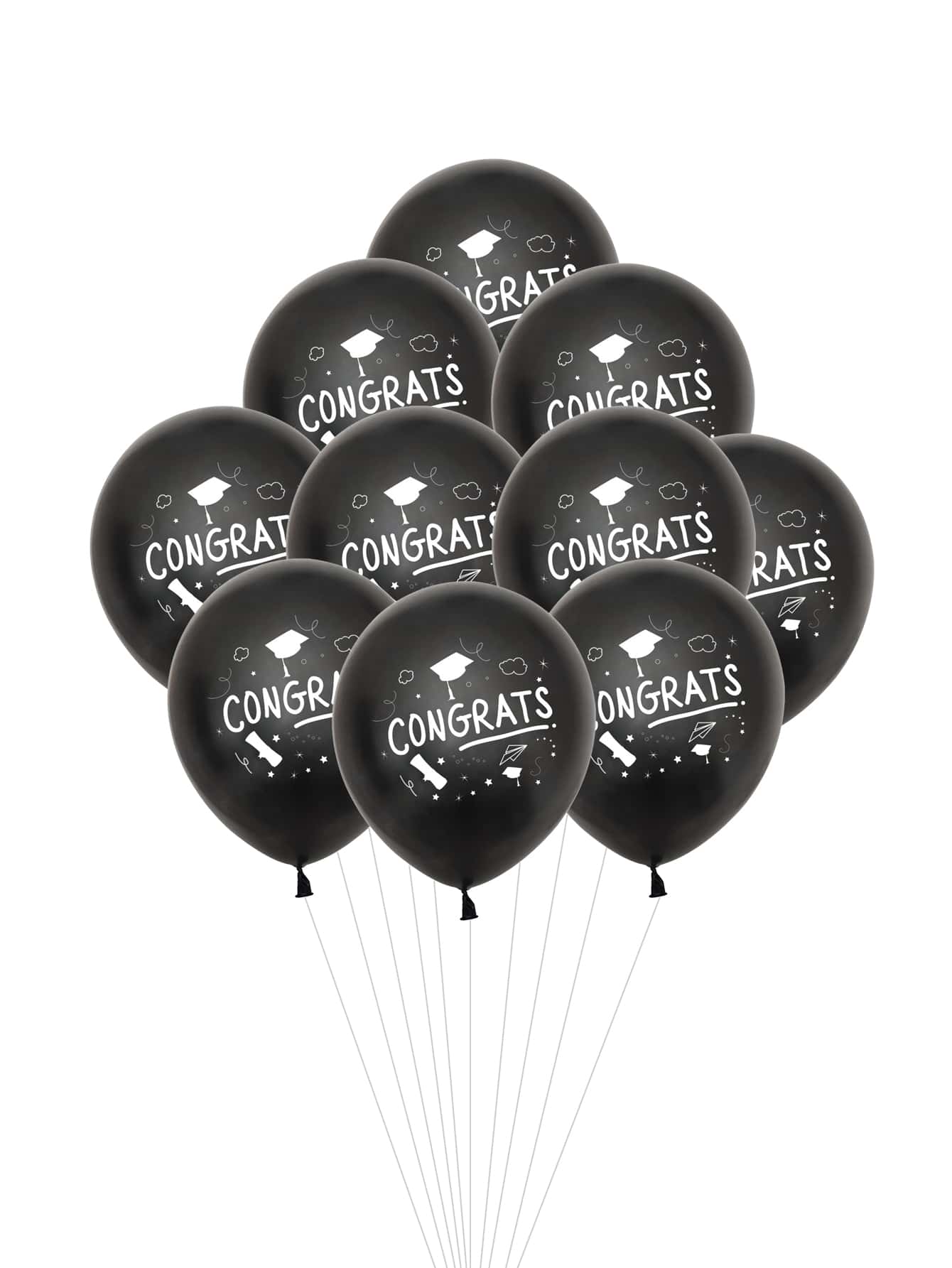 10 piezas con estampado de letra 12 pulgadas látex globo para graduación fiesta - Negro - Ver 1